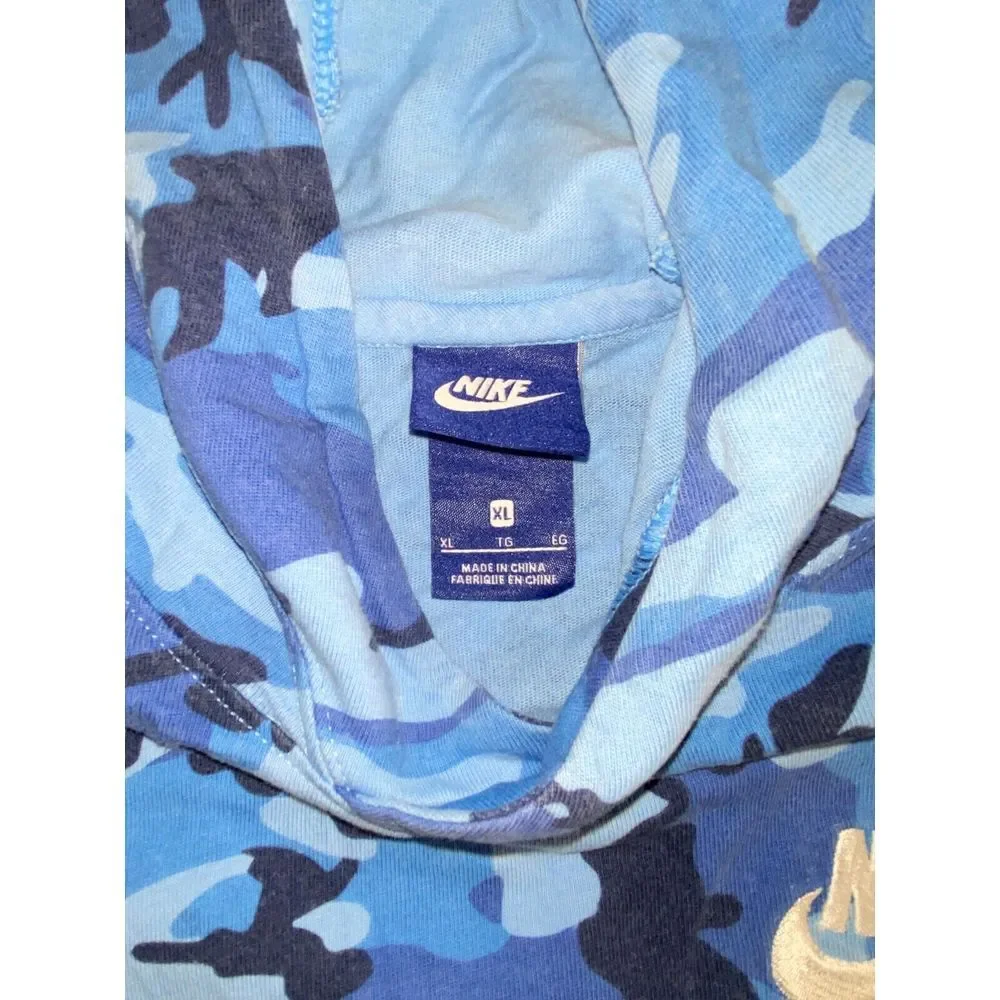 Nike Hoodie Boys ‎ XL Blue Camo Print Soft Knit Raglan Sleeve Embroidered Logo